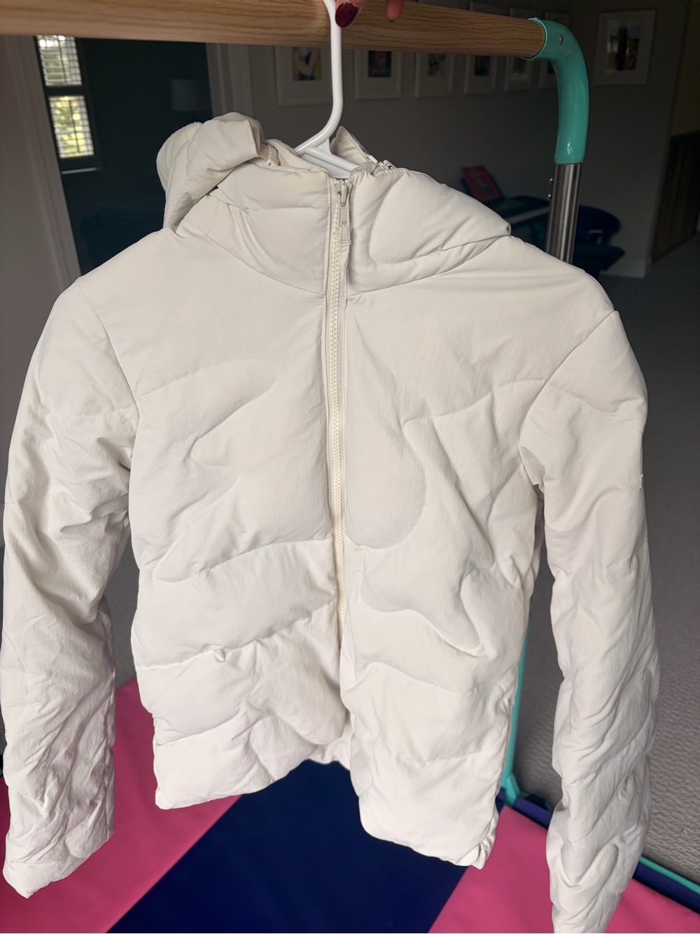 Women's Cream Hooded Puffer Bomber Jacket